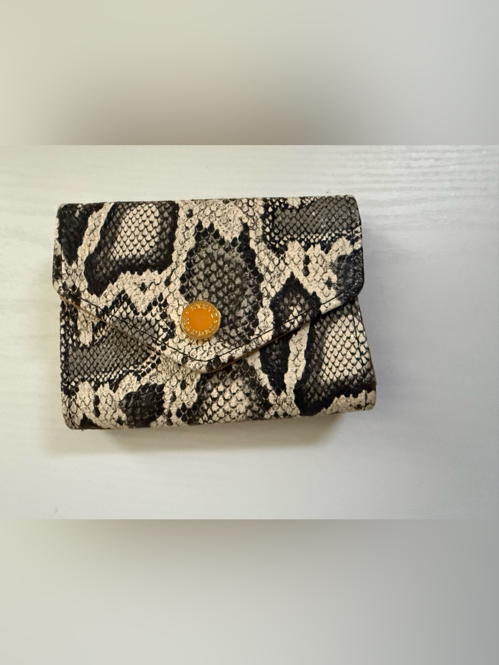 Snake-Print Card & Key Holder Wallet - Black & Cream